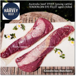 Beef Eye Fillet Mignon Has Dalam Tenderloin AGED BY GOODWINS 3-4 weeks STEER (young cattle) Australia HARVEY frozen 1/3 WELLINGTON cuts (price/pc 1kg)